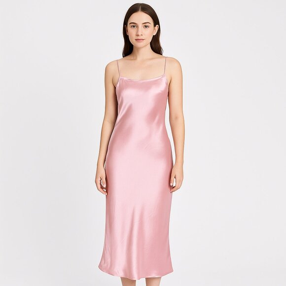 VINTAGE 60's powder Pink Satin Slip Dress midi size 3/4 - Picture 1 of 11